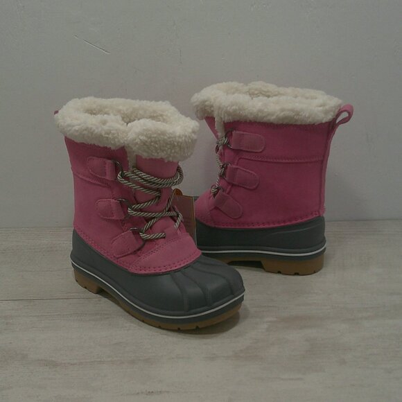 Cat & Jack Perfectly Pink & Gray Lace up Fur lined Snow Winter Boots Size 13 - Picture 2 of 10